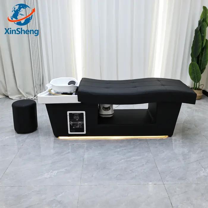 Lit de lavage capillaire SPA avec vapeur et fumigation, éclairage LED intégré, pour salon de coiffure et barbier