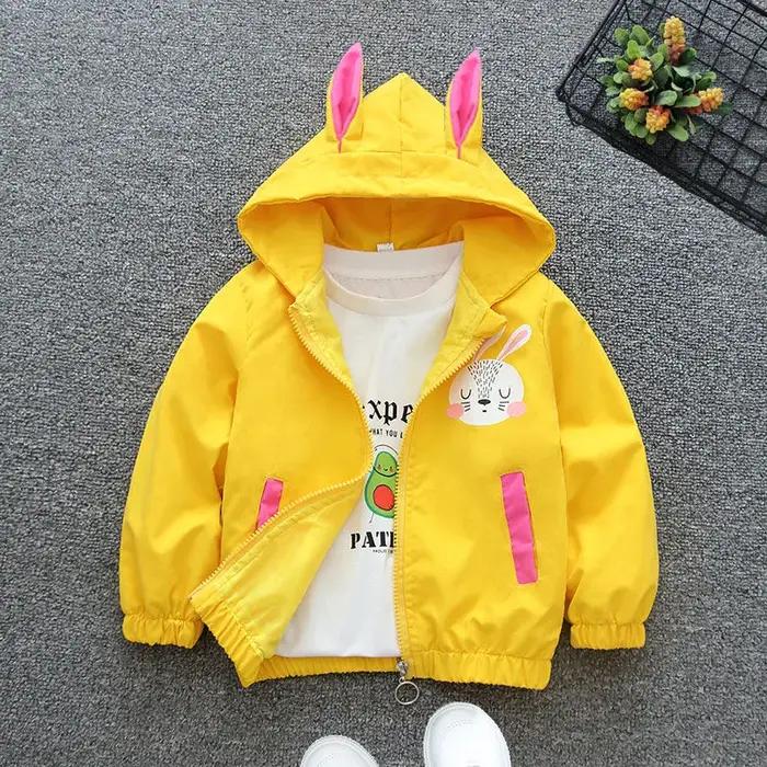 Nouveau lapin filles veste printemps automne à capuche fermeture éclair bébé coupe-vent manteau cade