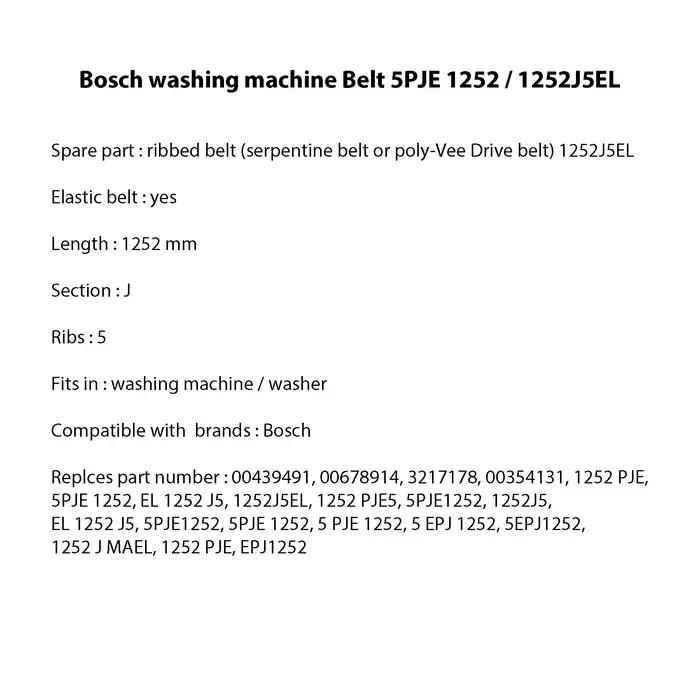 Courroie d'entraînement pour Machine à laver 5PJE1252, 5PJE 1252 adaptée à Bosch