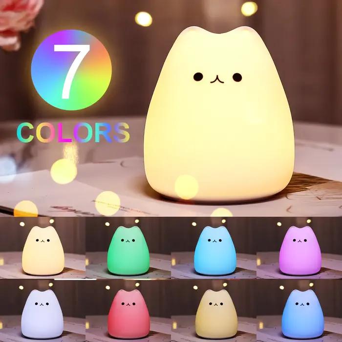 Mini Kawaii populaire chat bébé lampe de nuit 7 couleurs Pat Touch couleur changeante Protection des