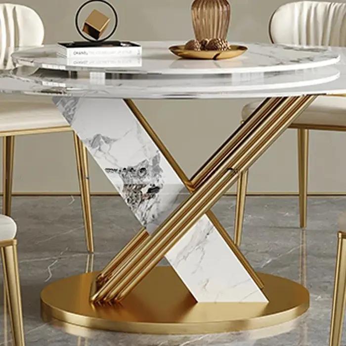 Table ronde en acier inoxydable avec 360 ° Plateau tournant lisse de styliste, dalle de roche, Table