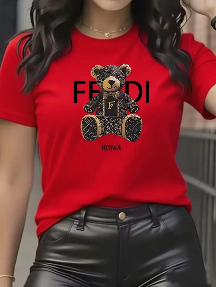 T-shirt graphique d'été à manches courtes et col rond, doux et confortable, pour femme, bleu clair,
