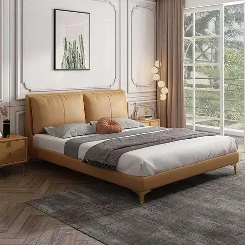 Hôtel moderne lit minimaliste luxe en bois massif Design cuir à la mode lit Letto Gonfiabile Per Dormire chambre meubles