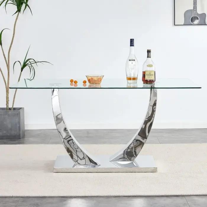 Table à manger en verre pour 6 personnes, table de salle à manger de cuisine moderne de 62,8 pouces
