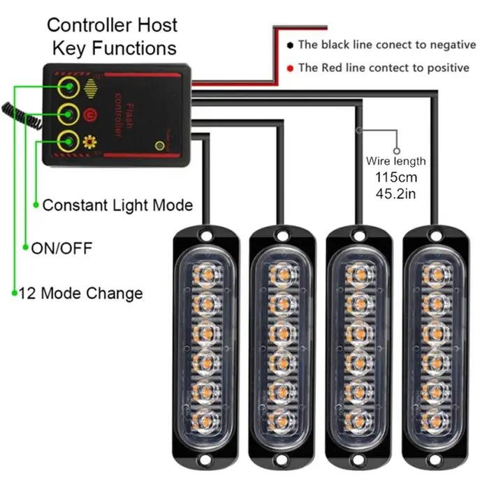 Éclairage de calandre de voiture 12V 24V, feux stroboscopiques d'urgence LED pour Police, balise Fla