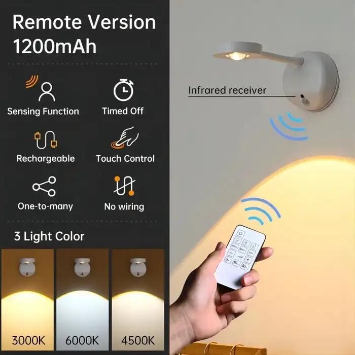 Lampe murale sans fil intelligente à détection humaine rechargeable par USB HPH, projecteur LED à in