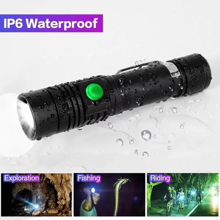 Lampe de poche USB ultra lumineuse aste, torche LED, lanterne, embouts électriques, lumière de vélo,