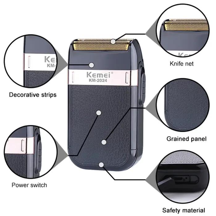 Kemei rasoir électrique pour hommes à la mode hommes coque en cuir étanche Rechargeable professionne