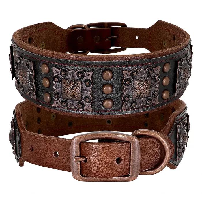Collier de chien à pointes Cool pour chiens de taille moyenne en cuir véritable Pitbull bouledogue réglable accessoires