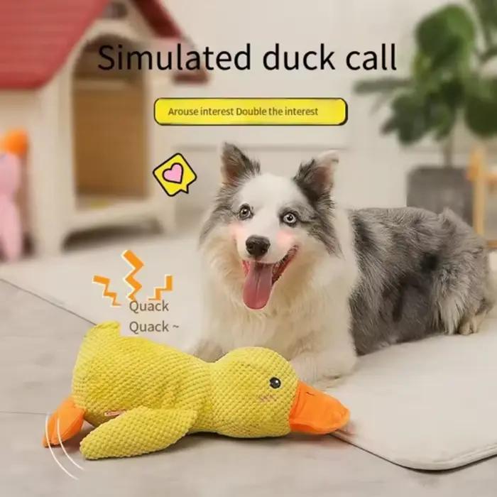 Chien endormi avec un chien câlin canard jouets pour soulager l'ennui du petit canard jaune animal de compagnie interactif en peluche poupée fournitures pour animaux de compagnie