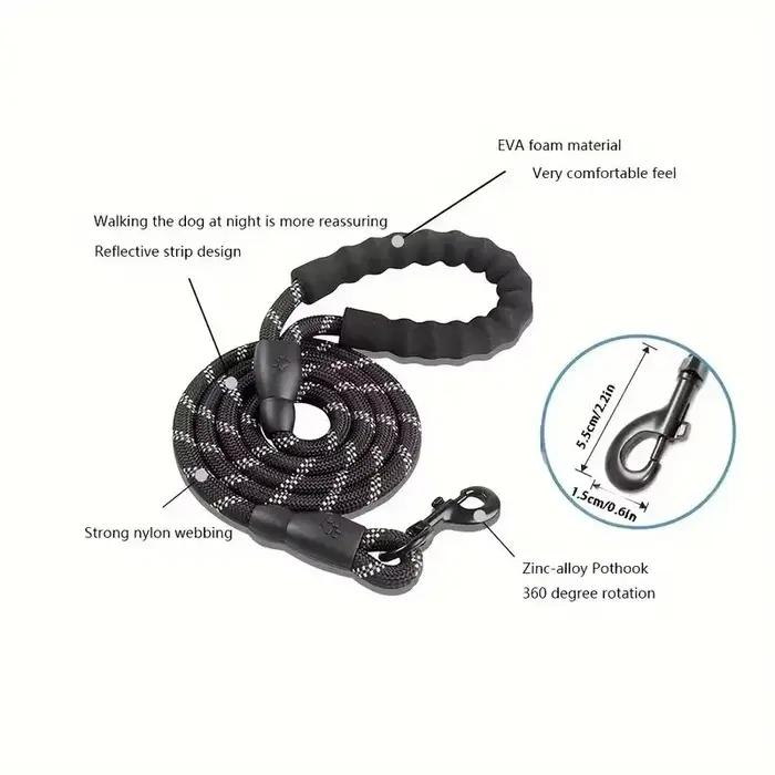 Laisse réfléchissante pour chien avec poignée rembourrée confortable - Corde de traction double très résistante pour chiens robustes - Améliore la sécurité et le contrôle