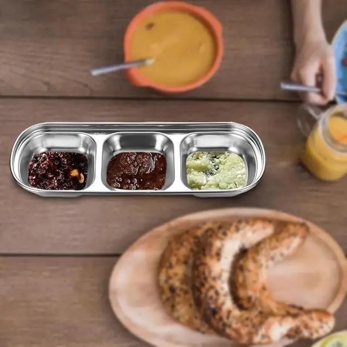 Plat à Sauce à 3 compartiments en acier inoxydable