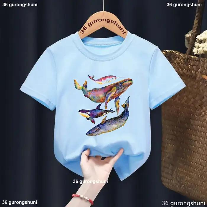 Monde des baleines impression graphique T-Shirt filles/garçons Harajuku Kawaii enfants vêtements dauphin T-Shirt été à manches courtes T-Shirt