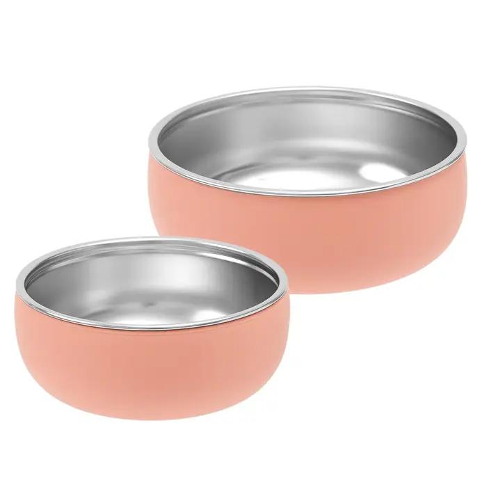 Couleur enfants 2 pièces bol en acier inoxydable ensemble de vaisselle pour l'alimentation du bébé détachable Silicone