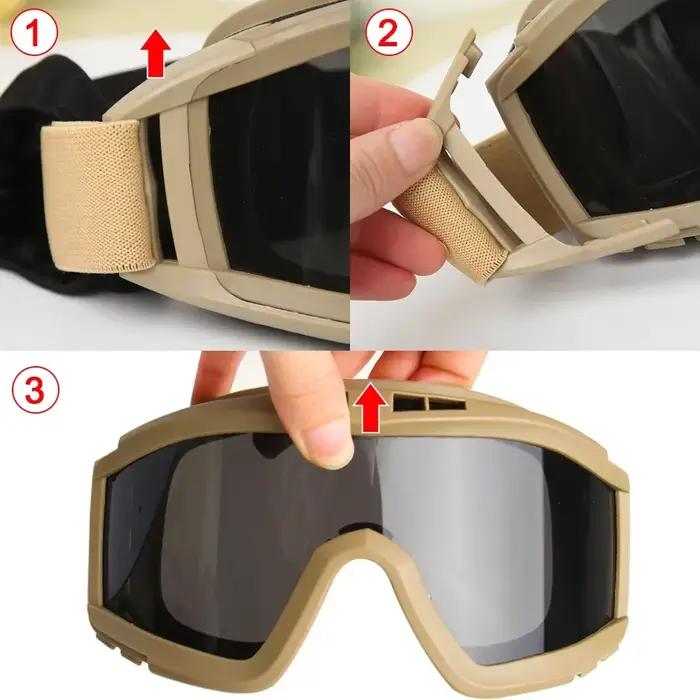 Nouveau Lunettes tactiques Airsoft 3 lentilles coupe-vent anti-poussière tir Motocross moto