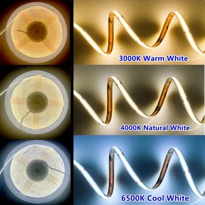 Bande lumineuse LED COB 12V 24V 320 480 LED, bande Flexible 8mm PCB blanc naturel chaud, lumières li