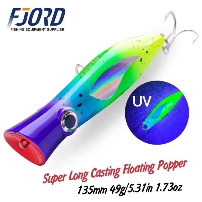 FJORD Popper leurre de pêche 49g Topwater Surface flottante appât avec triple crochets grande bouche eau salée mer