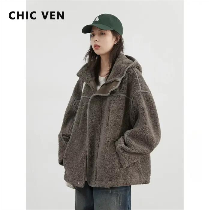 CHIC VEN-Veste à Capuche pour Femme, Manteau Chaud en Peluche, Col Montant, Couleur Unie, Nouvelle C