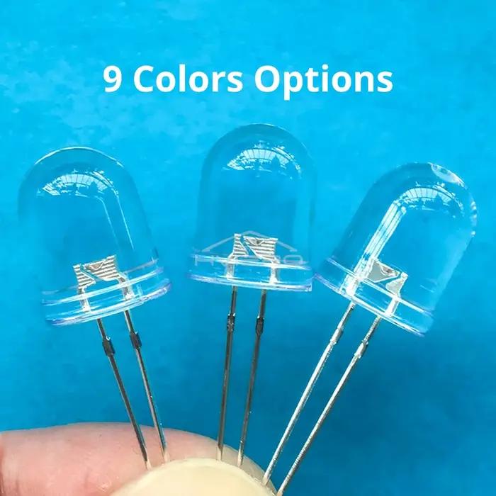 50 pièces 10mm rond haut Super lumineux lampe perles clair Diode électroluminescente LED blanc rouge