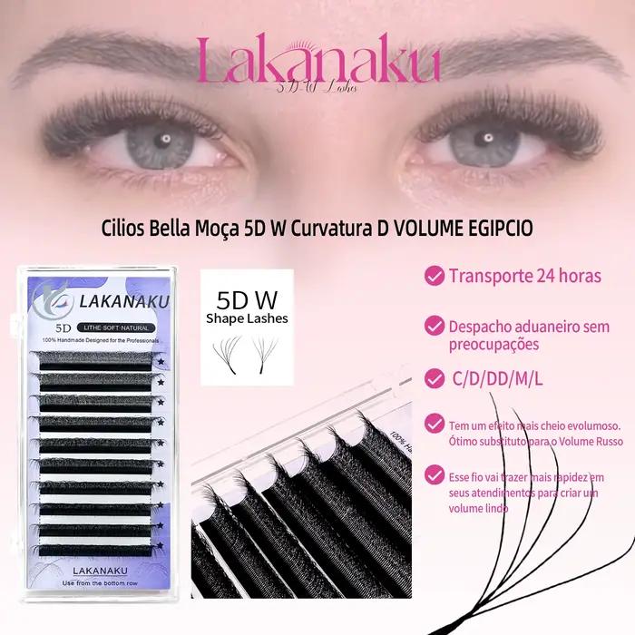 LAKANAKU Fio 5W Extension de cils en forme 6 plateaux Volume Egipcio doux individuel préfabriqué Vol