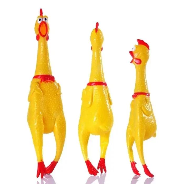 1 jouet à mâcher durable pour chien en forme de poulet qui crie - Son de grincement et de couinement, jouet à mâcher en caoutchouc jaune pour mâcheurs agressifs, interactif