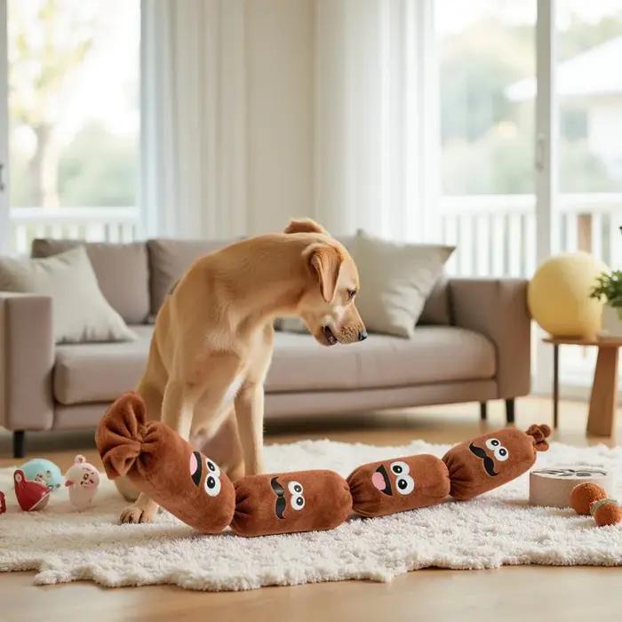 Jouet sonore pour chien en peluche segmenté en forme de saucisse