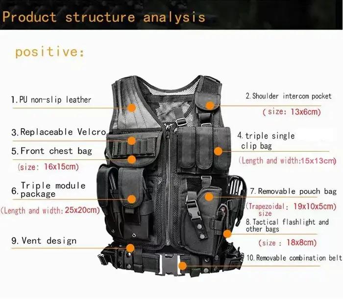 Gilet tactique Molle réglable multi-poches confortable pour jeux CS paintball airsoft et sécurité personnelles occasions spéciales