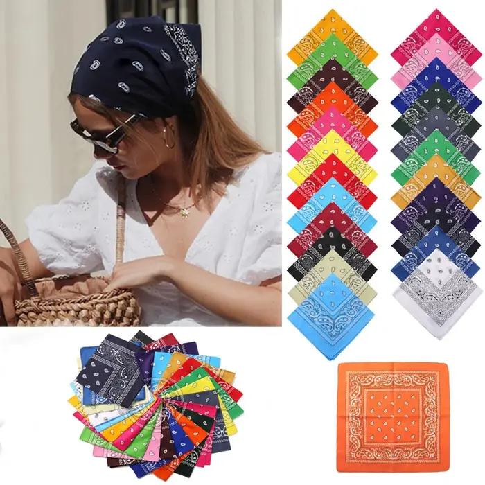 Mode Bandana foulard tête foulards carrés imprimer mouchoir femme homme bandeau de cheveux cou échar