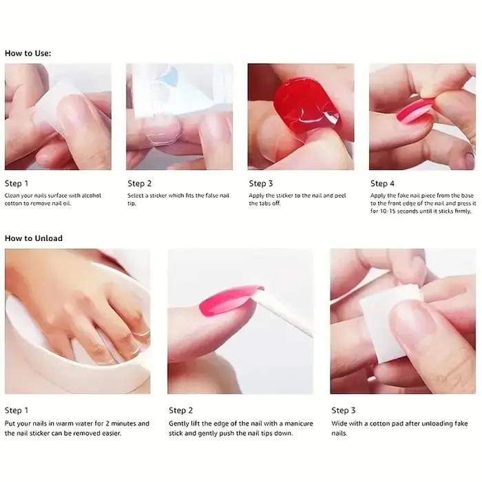 Un ensemble complet de 24 faux ongles moyens en forme de cercueil avec un design dégradé pêche, comp