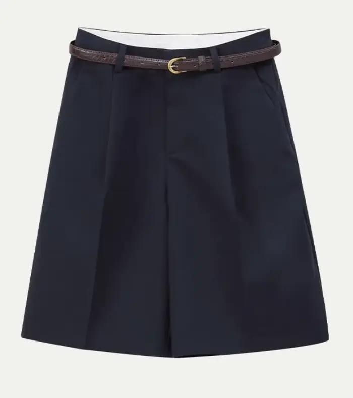 Short taille haute à jambes larges pour femmes, short décontracté avec ceinture, été