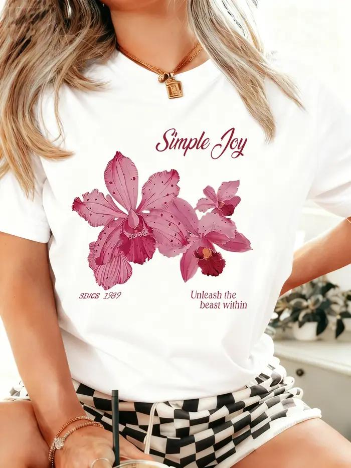 T-shirt vintage à imprimé floral décontracté pour femmes, années 90, manches courtes, polyester, été