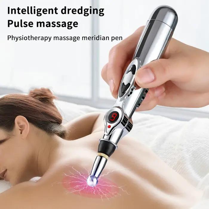 Stylo de massage électrique réglable pour le dos et les muscles - Pression relaxante à piles argent