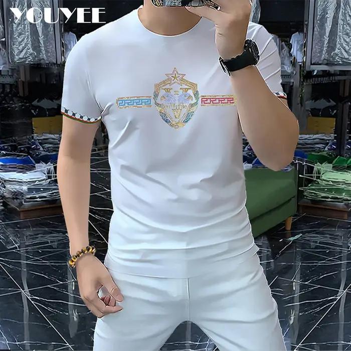 T-shirt lettre aigle pour hommes, t-shirts ajustés pour hommes, vêtements de mancommuniste filetées, diamant chaud, personnalité de la mode, nouveau créateur, été 2022