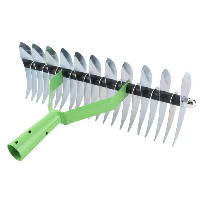 Râteau à chaume de jardin en acier inoxydable, pointe incurvée, dents, râteau à pelouse pour feuille