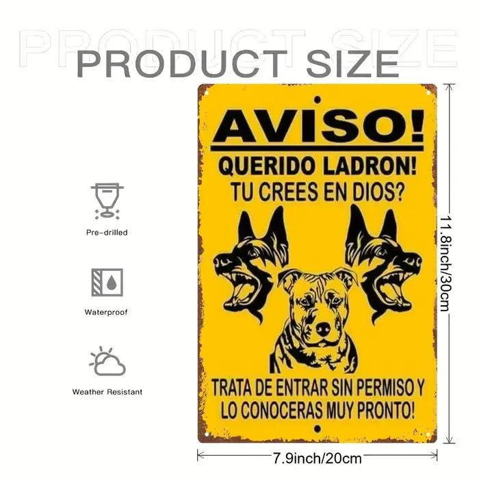 Avertissement espagnol avec motif de chien à trois têtes
