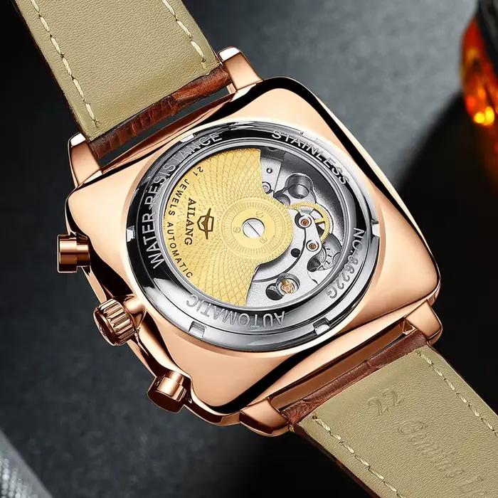 Montre-bracelet carrée suisse, montre-bracelet mécanique multifonction pour homme avec tourbillon, étanche, montre automatique pour homme
