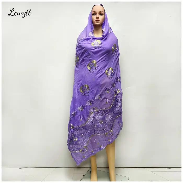 Foulard en tissu de coton pour femmes musulmanes africaines, grande taille, processus de broderie, l