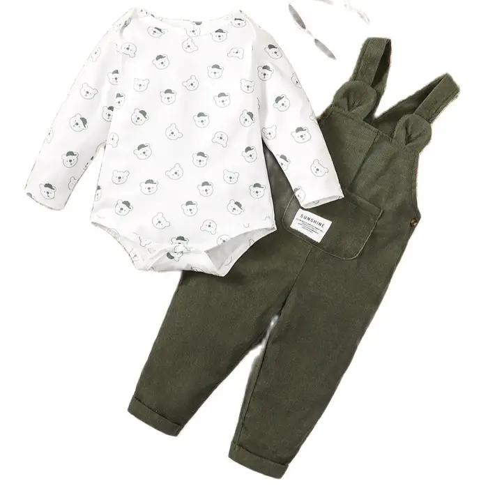 Ensemble de vêtements College petit ours pour bébé garçon haut à manches longues et pantalon à bretelles vertes élégant pour garçons style fashion 0-1 ans occasions spéciales