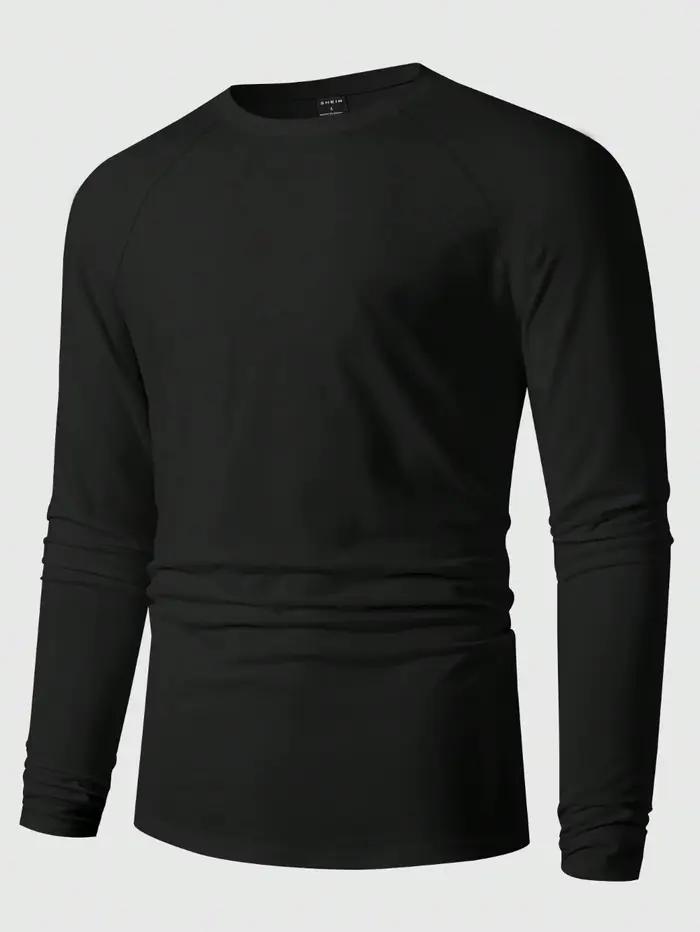T-Shirt décontracté à manches longues et col rond pour hommes