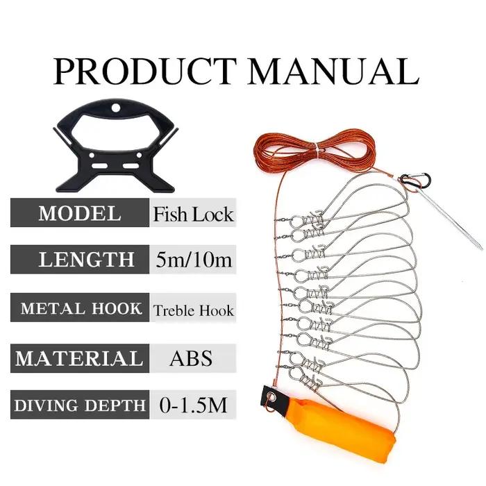 Serrure de pêche 5M, outils de boucle de poisson, boucle de verrouillage avec moulinet, lanière en a