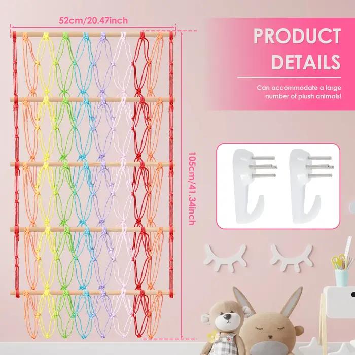 Filet de rangement pour jouets en peluche à 4 couches décoratif boho pour salle de jeux crèche maternelle polyvalent en coton pour ranger et organiser jouets en peluche et articles divers