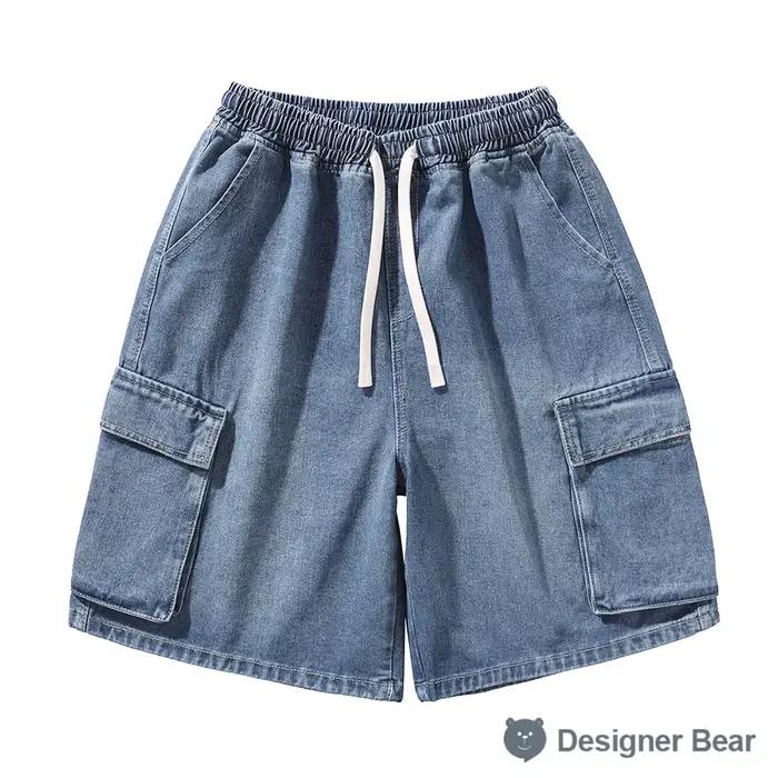 Shorts en jean décontractés pour homme, coupe droite, taille élastique, délavés, style cargo, mi-lon