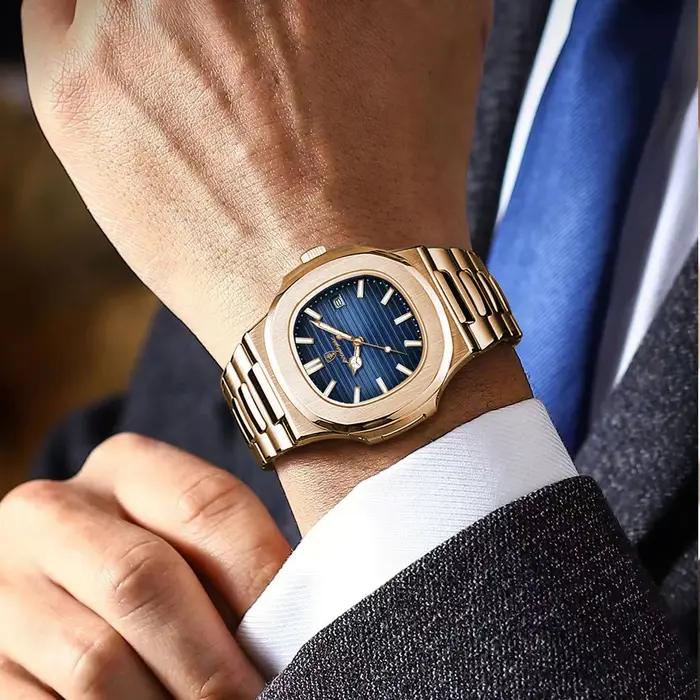 Montre homme carrée POEDAGAR quartz étanche date lumineuse - Acier inoxydable luxe affaires