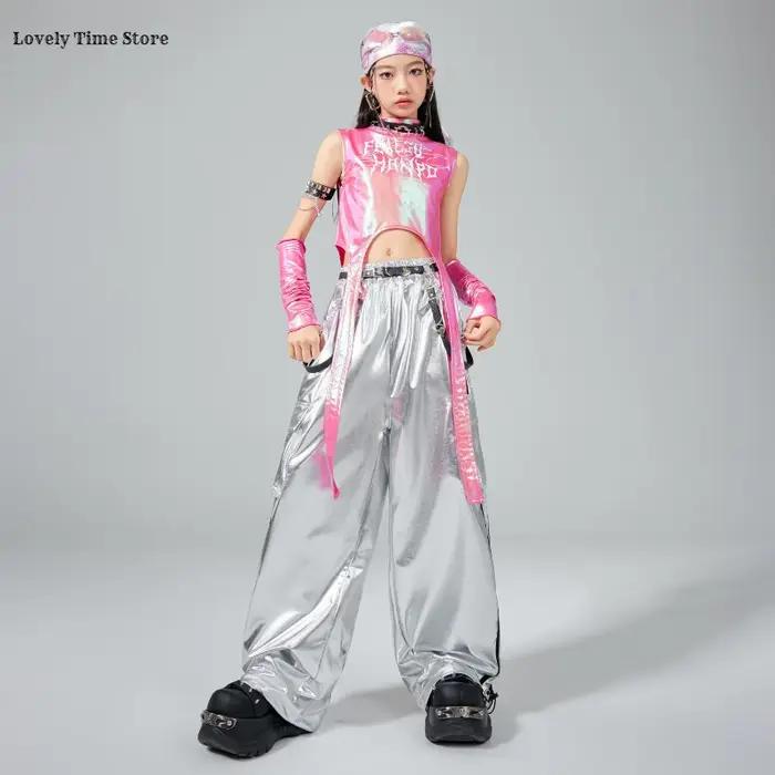 Hip Hop filles doux brillant haut court argent Cargo pantalon enfants k-pop Jazz danse vêtements ens