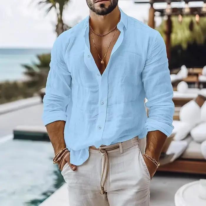 Chemise en coton et lin pour hommes
