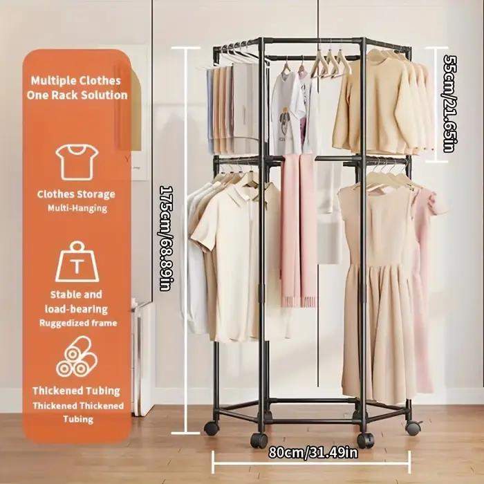 Porte-vêtements hexagonal rotatif sur roulettes