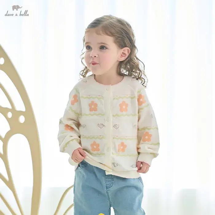 MACSpring-Cardigan en tricot floral pour filles, pull pour enfants, pull pour bébé, haut décontracté