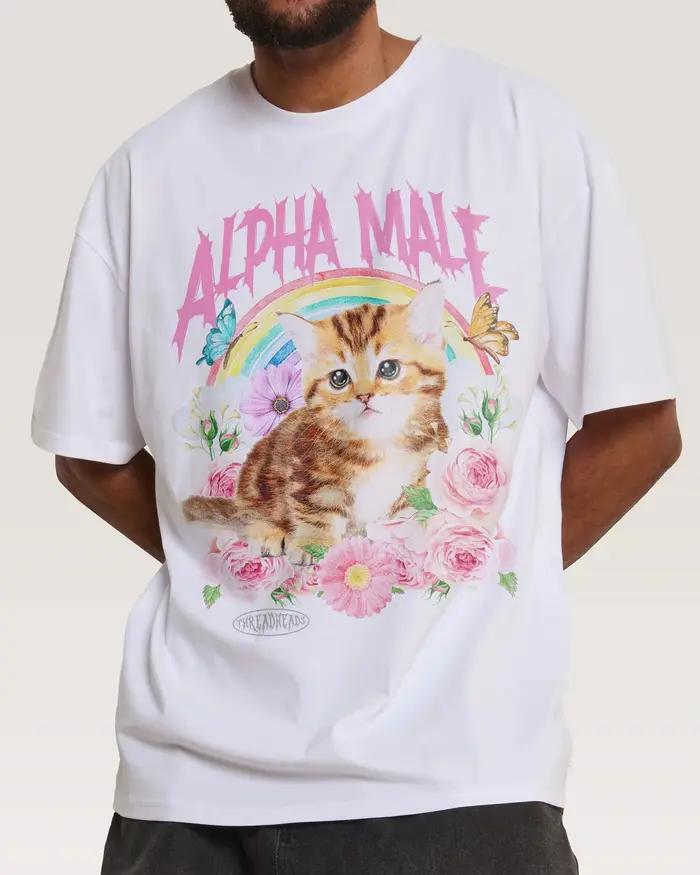 T-shirt décontracté avec illustration de chat mignon Alpha Male Fun, marque de luxe pour hommes et f