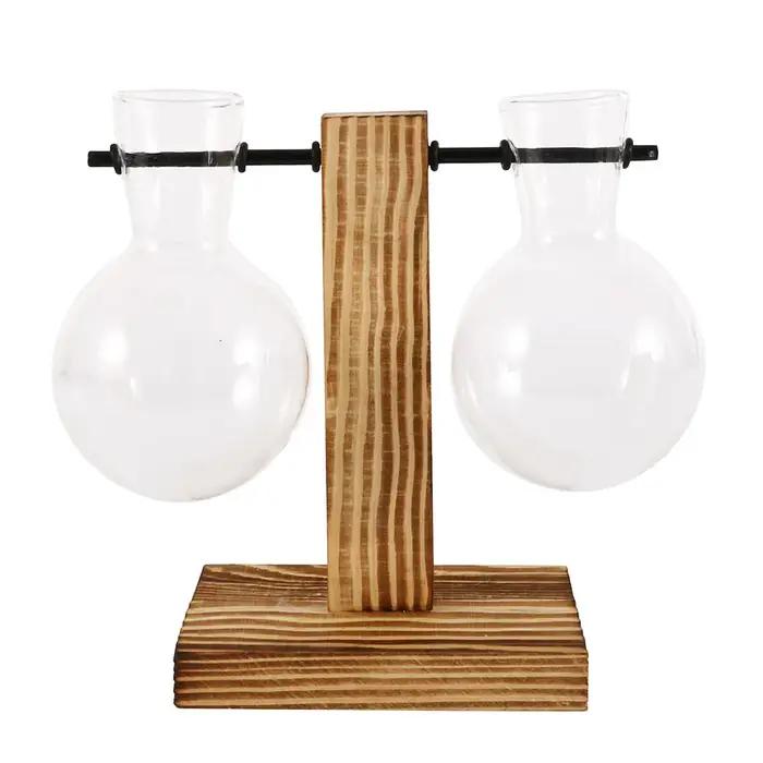 Vase à ampoules de jardinière de bureau en verre créatif bois vintage pour bureau maison occasions spéciales
