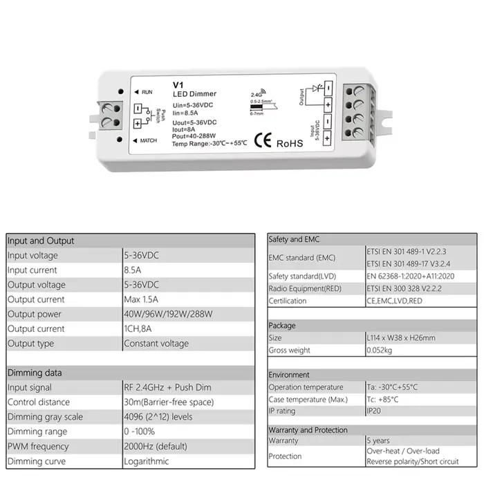 Kit de gradation de bande LED sans fil avec télécommande, gradateur à interrupteur tactile, document